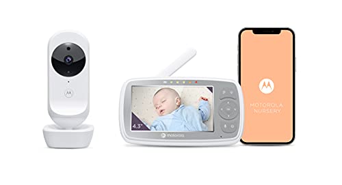 Motorola VM44 Connect - Wi-Fi Babyphone con cámara - Video Baby Monitor de 4.3" HD - Aplicación Motorola Nursery - Visión nocturna, nanas, micrófono, monitoreo de temperatura ambiente