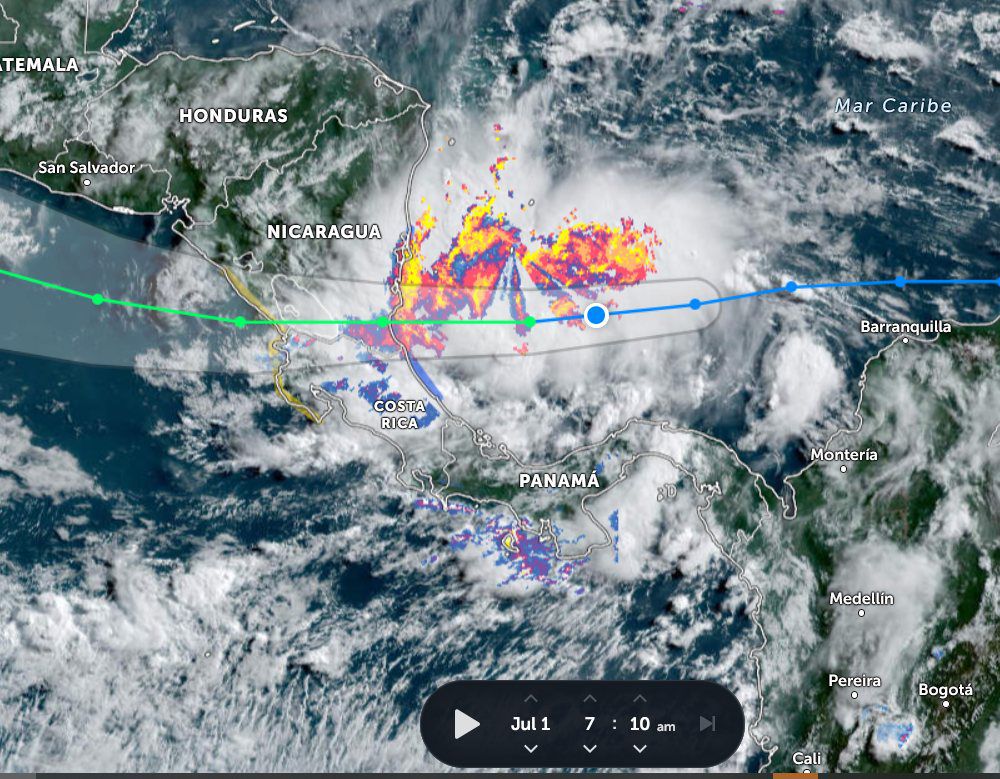 De acuerdo al último reporte del Instituto Meteorológico Nacional (IMN), el centro de la tormenta tropical Bonnie está a tan solo 410 kilómetros de Isla Calero