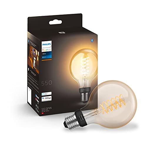 Philips Hue - Bombilla inteligente filamento, E27, Globo, Luz cálida regulable, 7W, Compatible con Alexa y Google Home - Pack de 1 Bombilla LED inteligentes