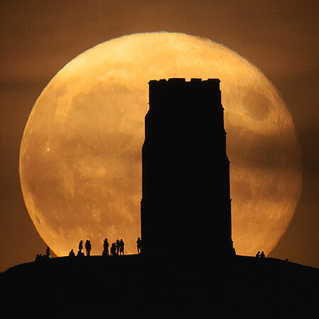 Equinox Moon And Glastonbury Tor