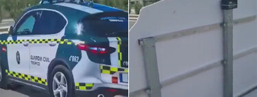 Alguien ha instalado un coche de cartón de la Guardia Civil en una carretera. No ha sido la Guardia Civil