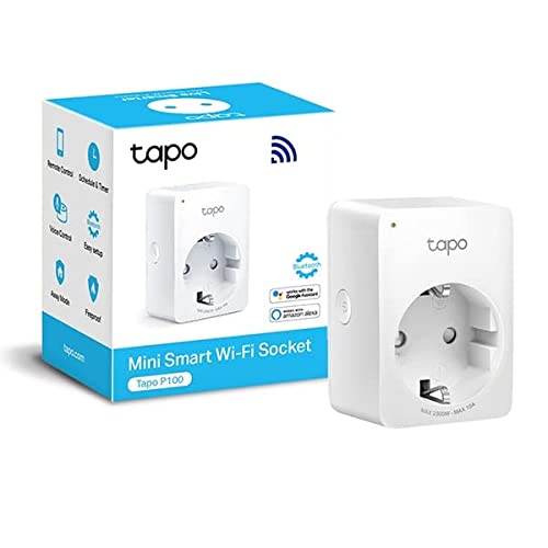 TP-Link TAPO P100 - Wi-Fi Mini Smart Plug, ideal para agendar ligar/desligar y economizar energía, si necesita HUB, compatible con Alexa y Google Home, cor branca