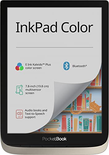 PocketBook InkPad Color - Lector de Libros electrónicos (16 GB de Memoria, 19,8 cm (7,8 Pulgadas), Pantalla a Color, iluminación Frontal, Wi-Fi, Bluetooth), Color Plateado