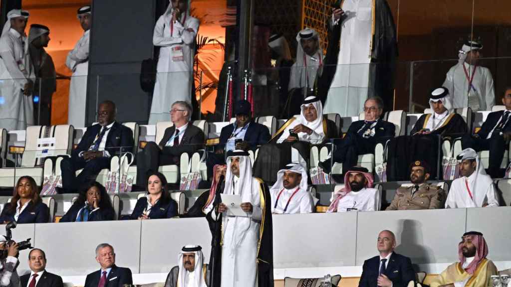 El Emir Sheikh Tamim bin Hamad al Thani, en el palco durante su discurso