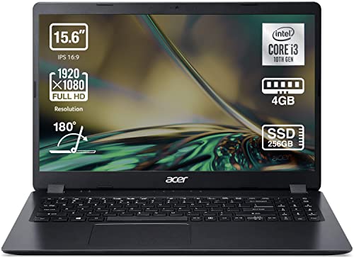 Acer Aspire 3 A315-56 - Ordenador Portátil 15.6” Full HD LED, Laptop (Intel Core i3-1005G1, 4GB RAM, 256GB SSD, Intel UHD Graphics, Sin SO), PC Portátil Color Negro - Teclado QWERTY Español