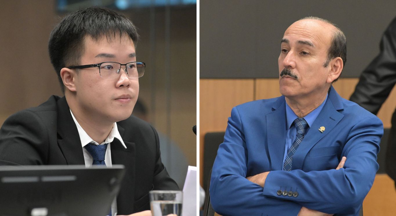 A la izquierda de la imagen De Shen Lin Hu durante su comparecencia ante los diputados de la Comisión Investigadora de Finanzas Electorales. A la derecha el legislador Francisco Nicolás.

