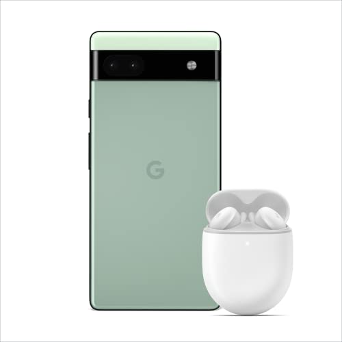 Google Pixel 6a - Smartphone 5G Android Libre con cámara de 12 MP y batería de 24 Horas de duración, color Salvia + Pixel Buds A-Series, Blanco