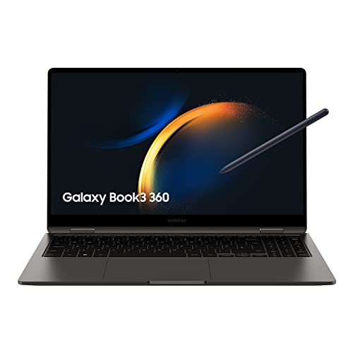 SAMSUNG Galaxy Book3 360 - Portátil convertible 15.6" WQXGA+ (Intel Core i7-1360P, 16GB RAM, 512GB SSD, Intel Iris Xe, Windows 11) Grafito - Teclado QWERTY español