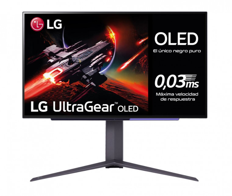 Monitor gaming LG UltraGear 27". OLED: 2.560 x 1.440 puntos, 16:9, 200 cd/m², 1,5M:1, 0,03 ms, 240 Hz, DCI-P3 > 90% y HDR10
