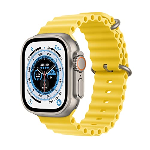 Apple Watch Ultra (GPS + Cellular, 49mm) Reloj Inteligente con Caja de Titanio - Correa Ocean Amarilla. Monitor de entreno, GPS de Alta precisión, autonomía Extraordinaria