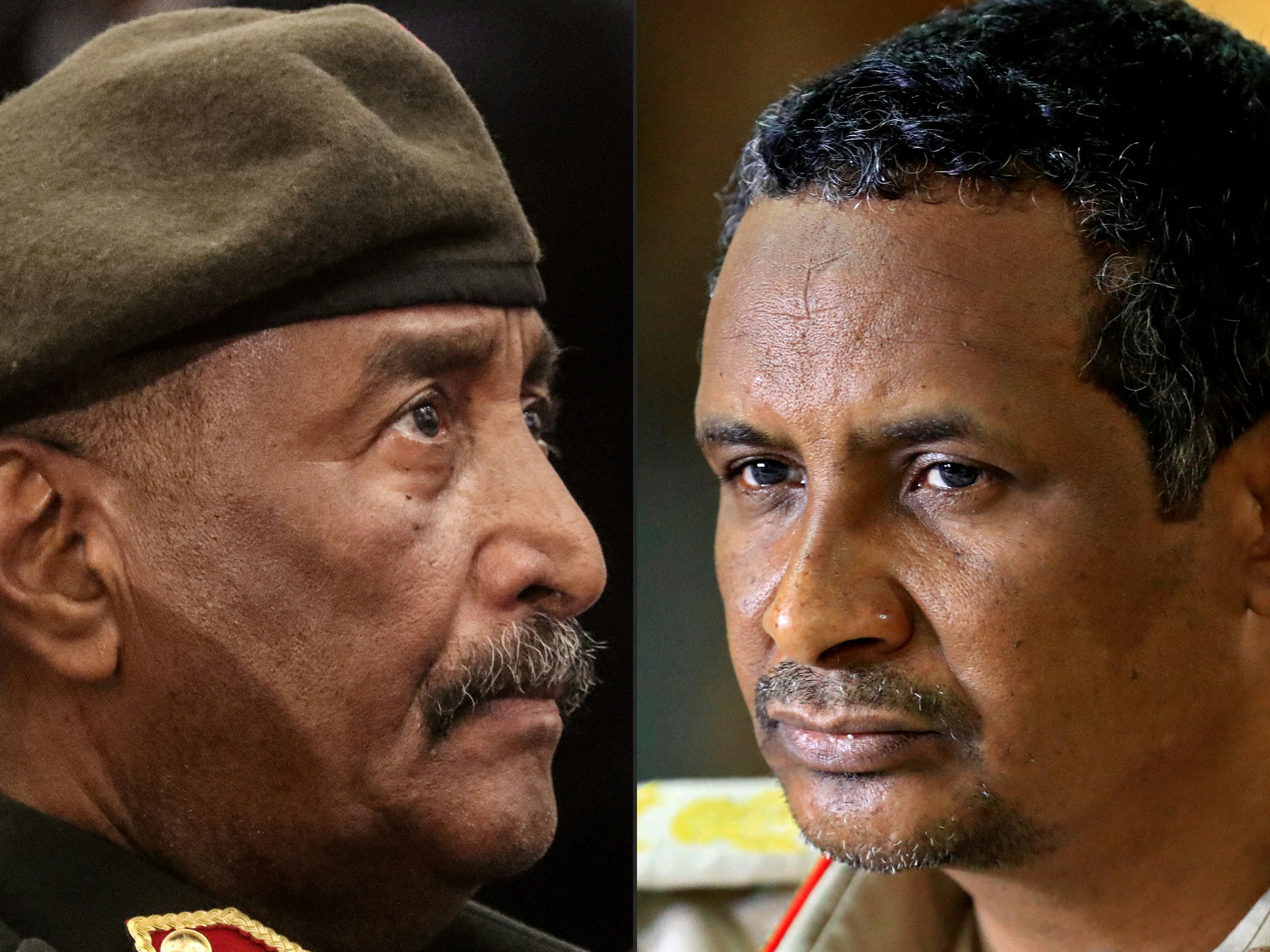 El jefe del ejército de Sudán, Abdel Fattah al-Burhan (izq.), y el comandante paramilitar de las Fuerzas de Apoyo Rápido de Sudán, el general Mohamed Hamdan Daglo (Hemedti) llevaron a cabo juntos un golpe de Estado para expulsar a los civiles del poder en octubre de 2021.