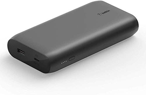 Belkin batería externa carga rápida de 20000mAh, cargador portátil USB-C con puertos USB-C a 30W y USB-A a 12W, power bank de viaje 20K para MacBook, iPad, iPhone, Samsung Galaxy, Pixel y otros, negro