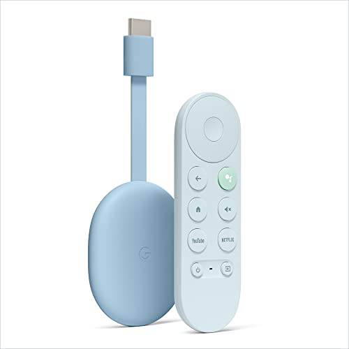 Google - Chromecast con Google TV (4K), Entretenimiento en streaming, en tu TV y con búsqueda por voz, Disfruta de películas, series y Netflix en 4K con HDR, Fácil de instalar, Color Cielo
