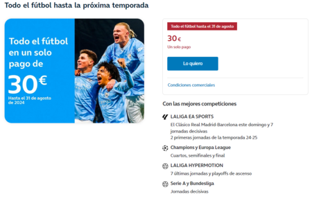 Todo el fútbol por solo 30 euros, pago único: así es la última oferta de Movistar